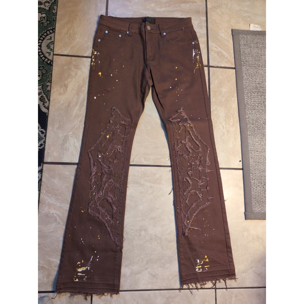 THRT Brown Distressed Paint Splatter Jeans Size 34 Streetwear